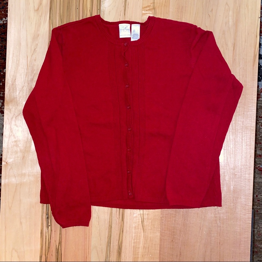 Red button front sweater
